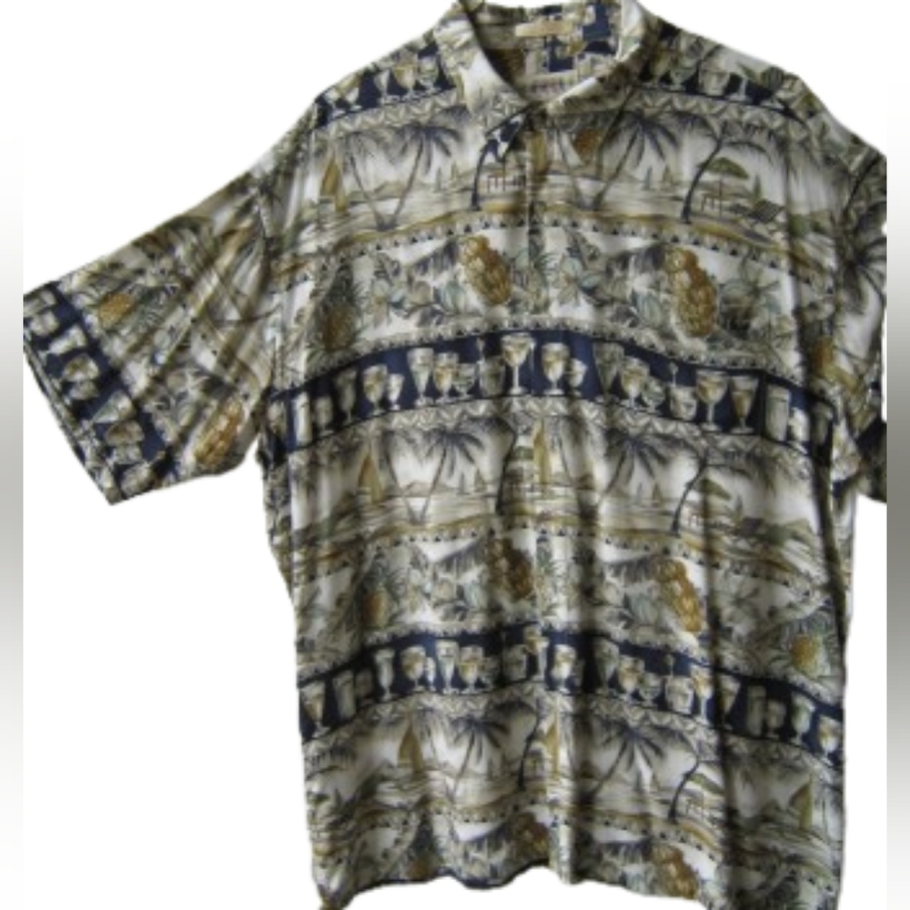 Campia Moda Men's Button Down Hawaiian Shirt Floral Pineapples Size XXL‎